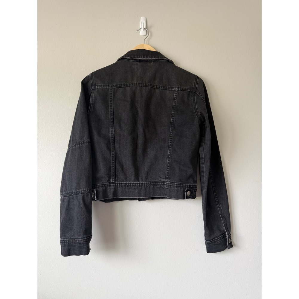 Free People Denim Jacket XS Black Cropped Faded Trucker Boho Edgy Grunge - Picture 8 of 14